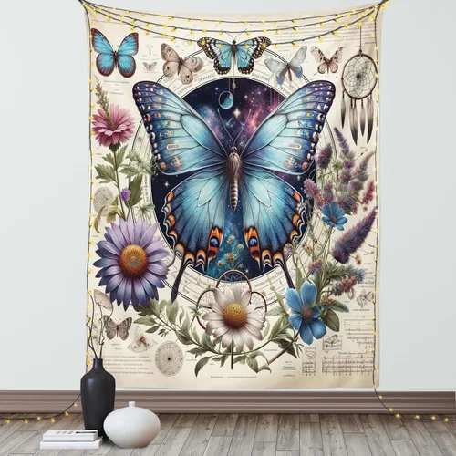 Vista 140 de Ambesonne Tapiz hippie, abrazo de hongos de ensueño y árbol de la vida místico y mandal verde, decoración de tela para colgar en la pared