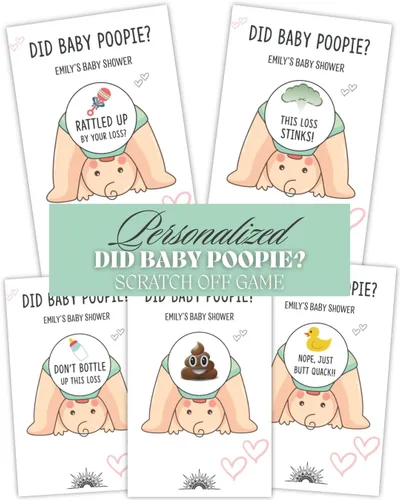 Vista 11 de Pin the Poopie on the Diaper Boy Baby Shower Game - Divertido juego de baby shower con divertidas calcomanías vibrantes de Poopie - Para revelación