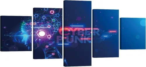 Vista 23 de Lienzo decorativo para pared, diseño de ciudad futurista Cyberpunk para sala de estar, impresión multipanel, obra de arte de cocina, pintura