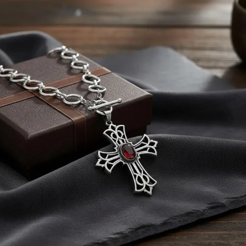 Vista 5 de Chunky Cross Necklace for Women Sterling Silver OT Buckle Necklace Vintage Cross Necklace Gothic Cross Necklace Jewelry Set Gift Golden
