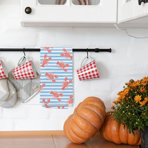 Vista 3 de SPBL&L Toallas de Cocina de Langosta - Decoración de Langosta, Toallas de Mano Náuticas para Baño, Toallas de Platos Costeras Náuticas de Playa