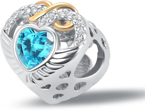 Vista 2 de QeenseKc Ene-Dic - Dijes de alas angulares con forma de corazón infinito y corazón calado para pulsera Pandora, Cristal Diamante de imitación