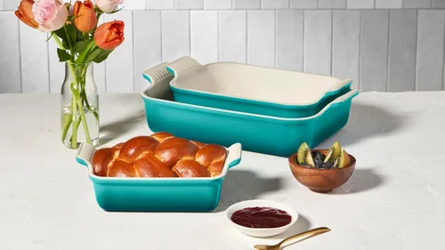 Vista 4 de Le Creuset Stoneware Heritage - Plato rectangular para hornear, 3 piezas Riviera