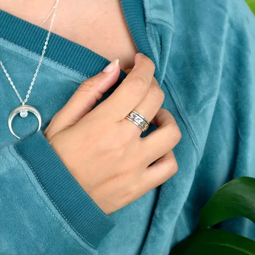 Vista 7 de Boho-Magic Anillo giratorio de plata de ley 925 para mujer con luna, estrellas y Saturno