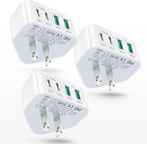 Vista 8 de Bloque de cargador USB C de 40 W, cargador de pared plana de 4 puertos, bloque de carga rápida [USB A y USB C] Adaptador de corriente multipuerto C