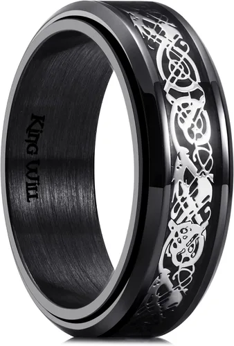 Vista 40 de King Will Anillo giratorio de acero inoxidable 316L para hombres y mujeres, 0.315 in de dragón/nudo celta, anillo para ansiedad para aliviar