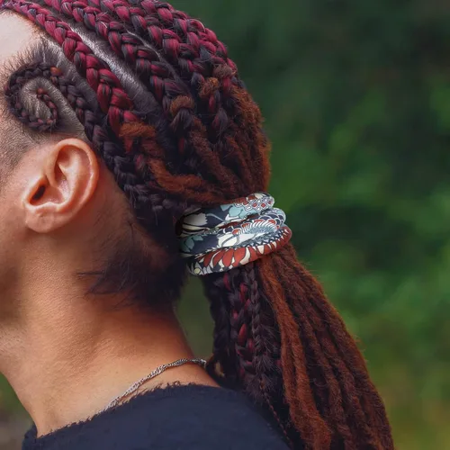 Vista 7 de Dingion 9 piezas de lazos para el cabello con cierre en espiral, accesorio de rastas largas, alambre de hierro incrustado para cola de caballo