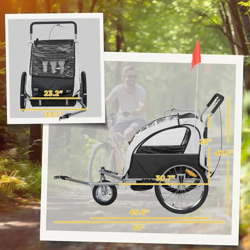 Vista 7 de Aosom Elite 360 - Remolque giratorio para bicicleta para niños, doble para niños, dos ruedas Negro