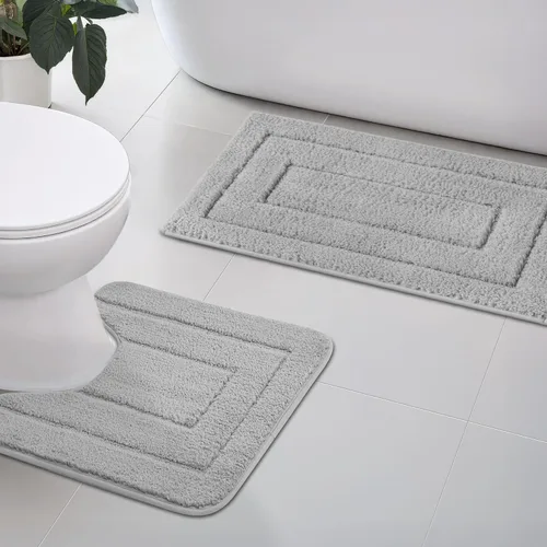 Vista 37 de GRANNY SAYS Juego de 2 alfombras de baño suaves para baño, alfombras de baño antideslizantes y lavables, alfombras de baño absorbentes para bañera