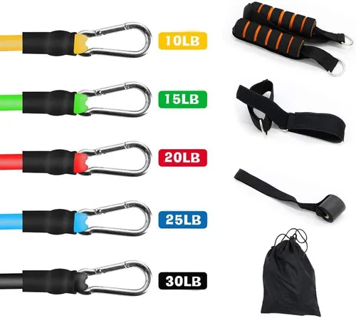 Vista 2 de UPONE Juego de bandas de resistencia elásticas para ejercicio con anclaje de puerta, bandas de ejercicio de terapia física con asas, correas