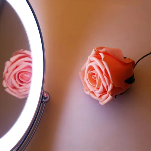 Vista 8 de Espejo de maquillaje con interruptor táctil, luces LED y aumento de 10 aumentos, espejo de tocador de baño de doble cara de 8 pulgadas, espejo
