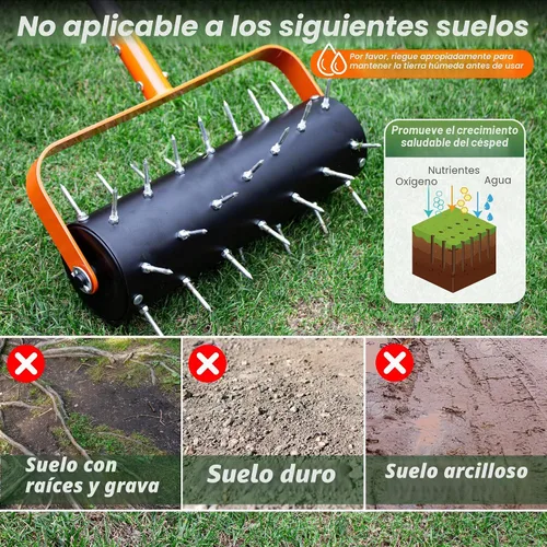 Vista 8 de Walensee - Aireador de césped rodante, aireador manual resistente con 42 picos Mango ajustable, 71 pulgadas de largo, aireación manual de césped