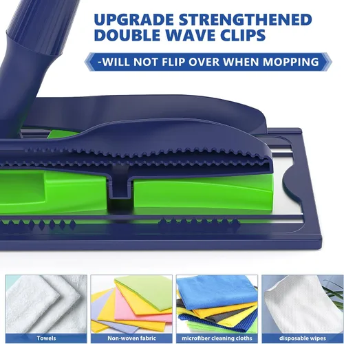 Vista 3 de Trapeadores de microfibra para limpieza de suelos: fregona plana con 4 almohadillas lavables 59" Adjustable Handle, 360° Rotating Head, Commercial