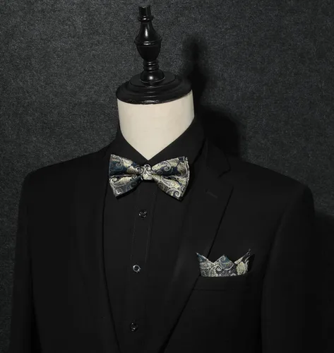 Vista 4 de HISDERN Bow Ties for Men Pre-tied Paisley Bow Ties Pocket Square Set Men's Bowtie Wedding Party
