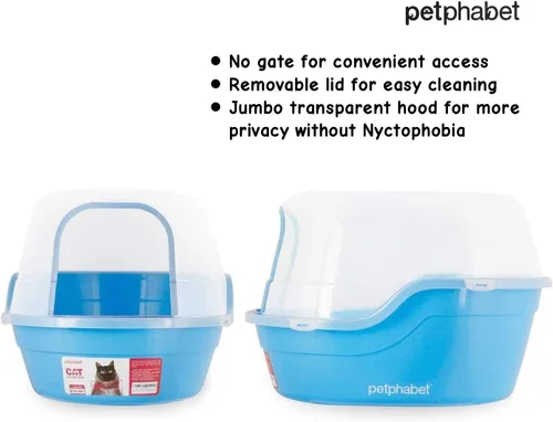 Vista 5 de Petphabet Caja de Arena para Gatos con Capucha Jumbo, Extra Grande, Azul Claro