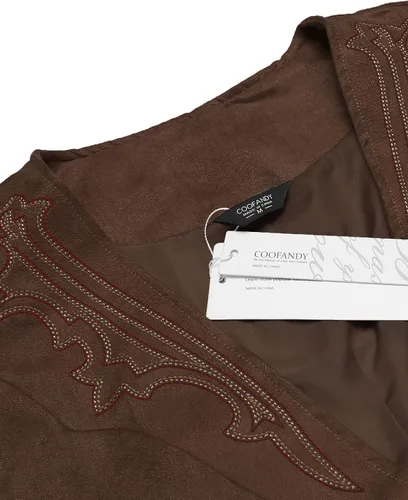 Vista 5 de COOFANDY Chaleco de traje de cuero de gamuza para hombre, chaleco occidental casual, chaleco ajustado