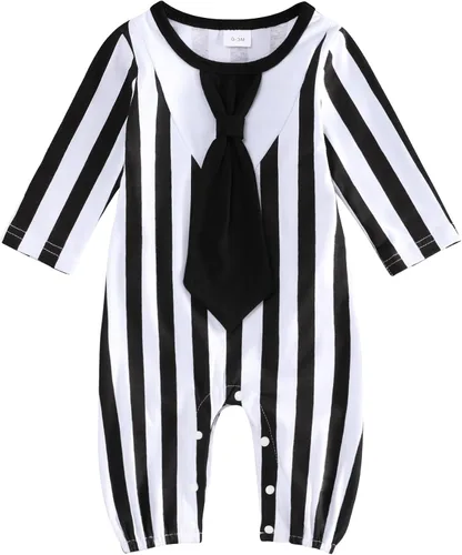Vista 2 de Ropa de bebé de Halloween Mono de rayas blancas y negras para bebés de 0 a 24 meses