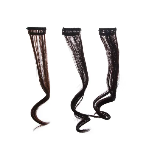 Vista 5 de Vctitil Flequillo de pelo falso para mujer, fleco lateral natural, fleco lateral largo, ondulado, rizado, clip en fleco lateral frontal (negro)