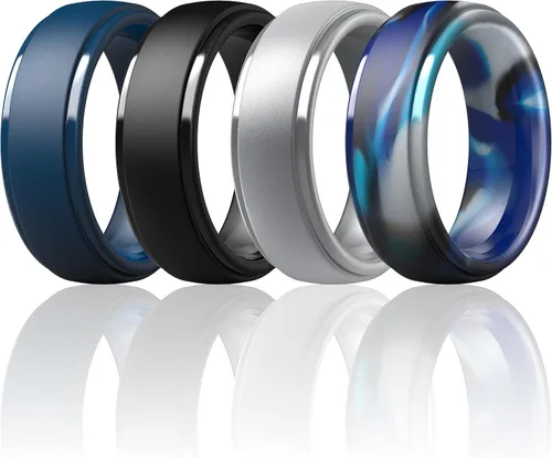 Vista 9 de ThunderFit Anillos de silicona para hombres, bandas de boda de goma con Pack A: Negro carbón