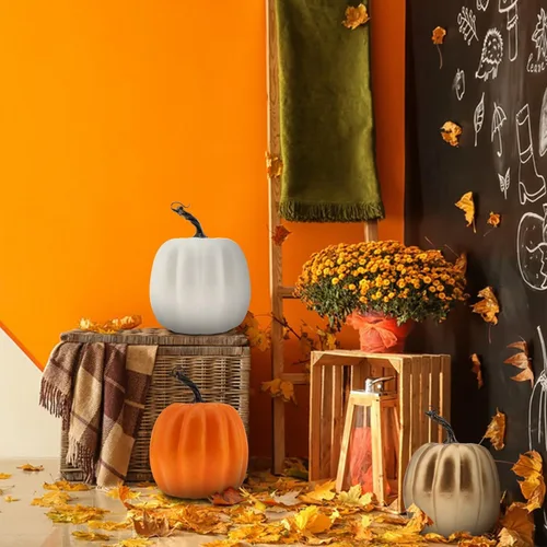 Vista 2 de Woration Calabaza blanca falsa artificial de 5 pulgadas, decoración de calabaza de Halloween de Acción de Gracias, modelo de comida realista