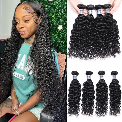 Vista 11 de Extensiones de cabello humano virgen brasileño ondulado de 10, 12, 14 pulgadas, sin procesar, mojado y ondulado, 3 paquetes de extensiones