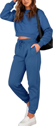 Vista 13 de BTFBM Conjunto deportivo de 2 piezas para mujer, camiseta corta de manga larga, sin botones, pantalón con cordón ajustable, pantalones deportivos
