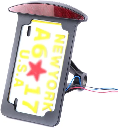 Vista 5 de Marcos de placa de matrícula de montaje lateral personalizados para motocicleta Bobber, luz de freno trasera cromada Negro