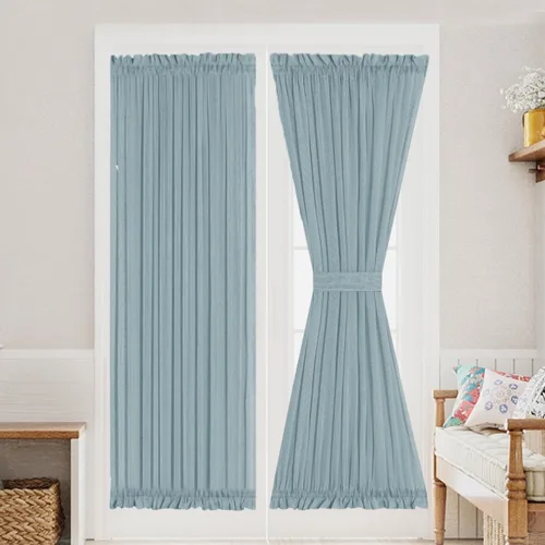 Vista 30 de Turquoize Elegantes cortinas de lino para puerta francesa, paneles de cortina de filtrado de luz, panel de lino con bolsillo para barra, panel