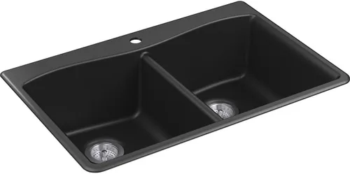 Vista 16 de KOHLER 28003-1-CM1 Kennon® - Fregadero de cocina de 25 pulgadas de montaje superior o inferior, incluye estante para fregadero, color negro mate