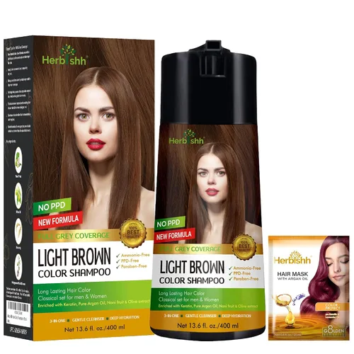 Vista 8 de Herbishh Champú de color para cabello gris – Fórmula enriquecida con queratina y flor de forro polar tubérculo – Cobertura total de canas, fácil
