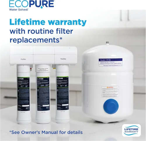 Vista 2 de EcoPure Sistema de ósmosis inversa ECOP30 Premium – Sistema de filtro de agua potable debajo del fregadero – Certificado NSF – Reduce plomo, cloro