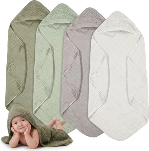 Vista 12 de Peryiter 6 piezas de toallas de muselina con capucha para bebé, toalla de baño de 81x81 cm de algodón para recién nacidos, mantas de bebé