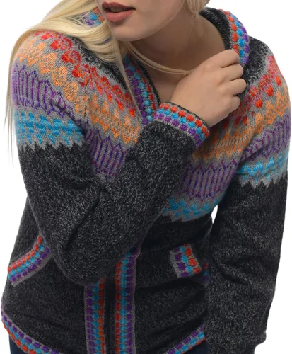 Vista 4 de Gamboa Suéter tipo cárdigan de alpaca genuina para mujer, suéteres de invierno y otoño ligeros