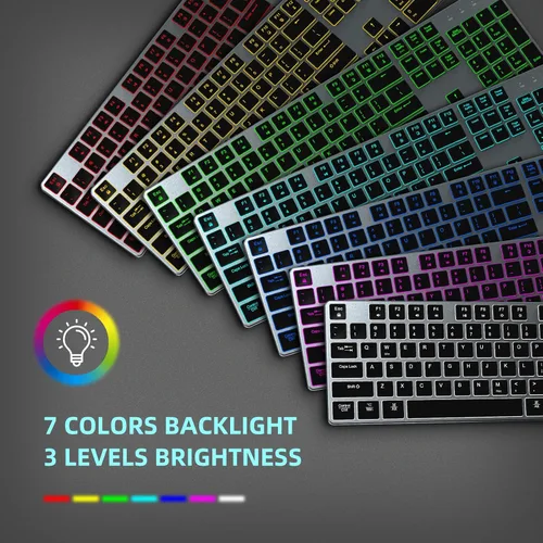 Vista 7 de POWZAN Teclado retroiluminado con cable para Windows/Mac, teclados delgados y silenciosos de aluminio de tamaño completo que se iluminan