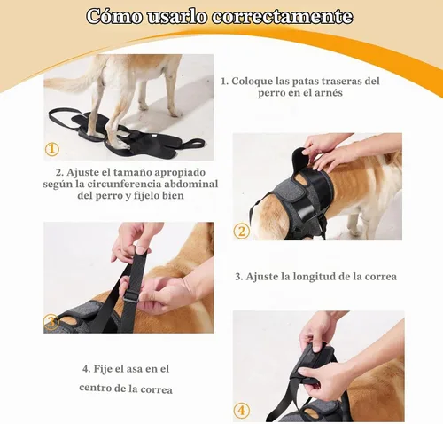 Vista 6 de Arneses tipo halter para perros, arnés de elevación ajustable para perros grandes, cabestrillo para perros medianos, soporte de pierna trasera