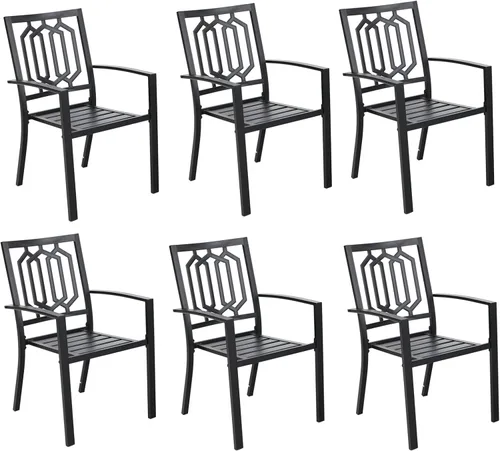 Vista 20 de MFSTUDIO Juego de 4 sillas de comedor apilables para patio, hierro forjado Patrón de red