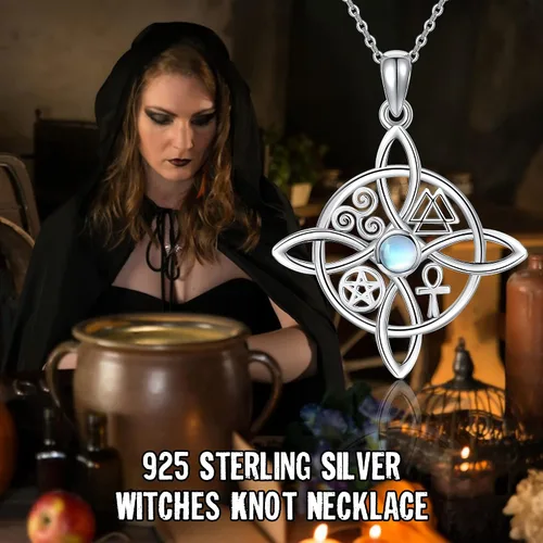 Vista 12 de YAFEINI Collar con dije de nudo de bruja de plata de ley, amuleto de bruja de cruz celta, regalo para mujer