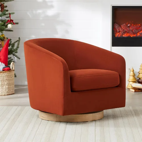 Vista 3 de CHITA Silla Giratoria de Acento, Silla Barrel Tapizada en Terciopelo con Certificación FSC para Sala de Estar, Completamente Ensamblada, Naranja
