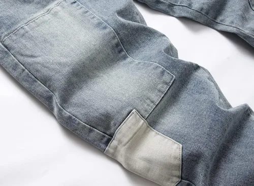 Vista 4 de FREDD MARSHALL Pantalones de mezclilla lavados estilo motociclista estilo hip hop, rasgados, desgastados, rasgados, desgastados, para hombre