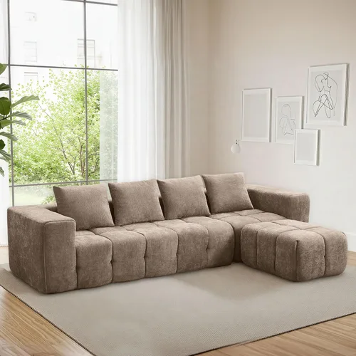Vista 10 de Sofás sin estructura de 119" tamaño extragrande estilo nube para sala de estar, sofá seccional modular moderno con mechones con asiento profundo