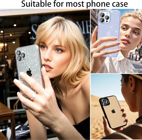 Vista 7 de Protector de lente de cámara compatible con iPhone 15 Plus y iPhone 15 (paquete de 4, 2 juegos), con purpurina brillante, funda de cámara