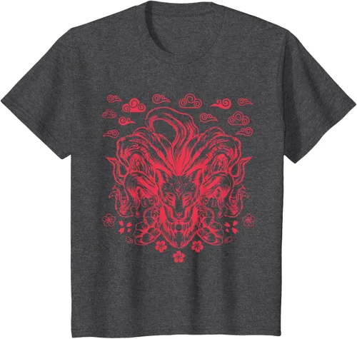 Vista 28 de Camiseta de anime japonés Nine Tails Fox Kitsune, Negro