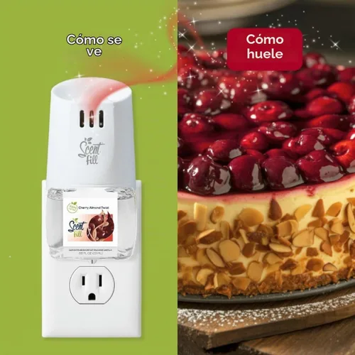 Vista 5 de Scent Fill Ambientador 100% natural de cereza y almendra con enchufe, recambios de aceite perfumado, 3 recambios