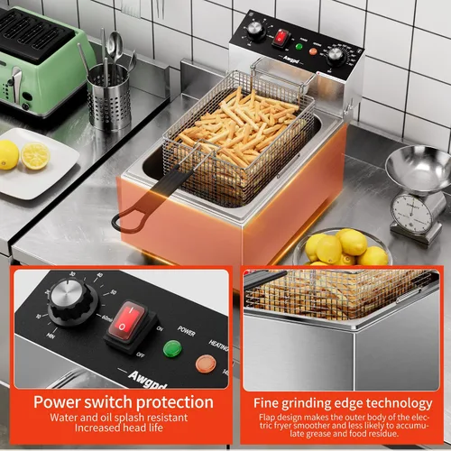 Vista 7 de Freidora eléctrica profunda de un solo tanque con canasta, capacidad 10L (10.5QT), freidoras eléctricas de encimera con temporizador de 60 minutos
