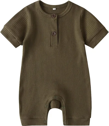 Vista 3 de RELABTABY Paquete de 2 mamelucos unisex para bebé recién nacido, con botones sólidos, para verano, ropa