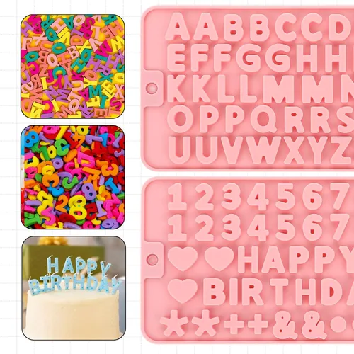 Vista 4 de 2 moldes de letras de silicona con números del alfabeto, moldes de caramelo de chocolate, antiadherentes, decoración de pasteles de feliz