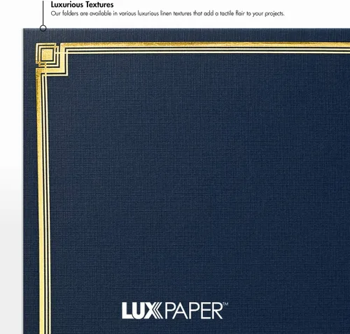 Vista 4 de LUXPaper Porta certificados de 9.5 x 12 pulgadas, lino azul náutico, borde de lámina dorada en relieve, cubierta de 100 libras, 25