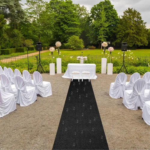 Vista 7 de Shihanee Alfombra de pasillo de lentejuelas para boda, alfombra con purpurina con cinta de alfombra, brillante, para baile de graduación, Negro