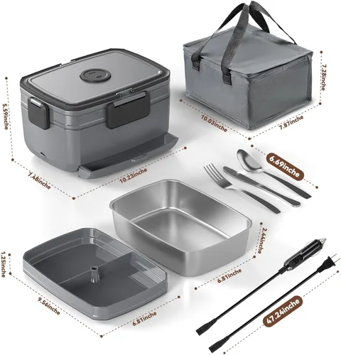 Vista 6 de Sitlais Lonchera eléctrica con calefacción para hombres, calentador de alimentos portátil para automóvil, camión, 90 W, lonchera autocalentable
