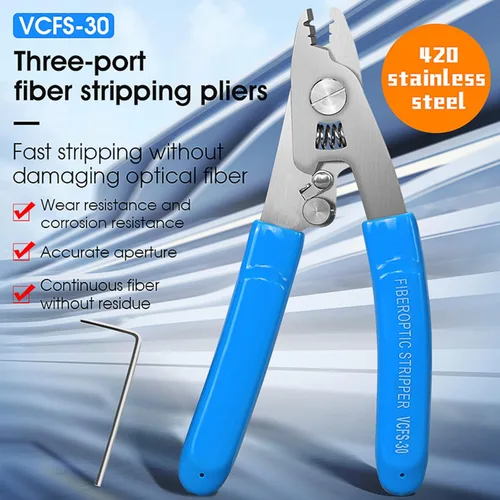 Vista 7 de 1 pelacables de fibra óptica de acero inoxidable CFS-3 de 3 orificios de fibra óptica de 3 puertos con mango de 6 pulgadas, azul
